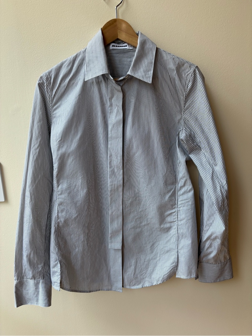 Jil Sander Striped Button-Down Shirt in White and Blue